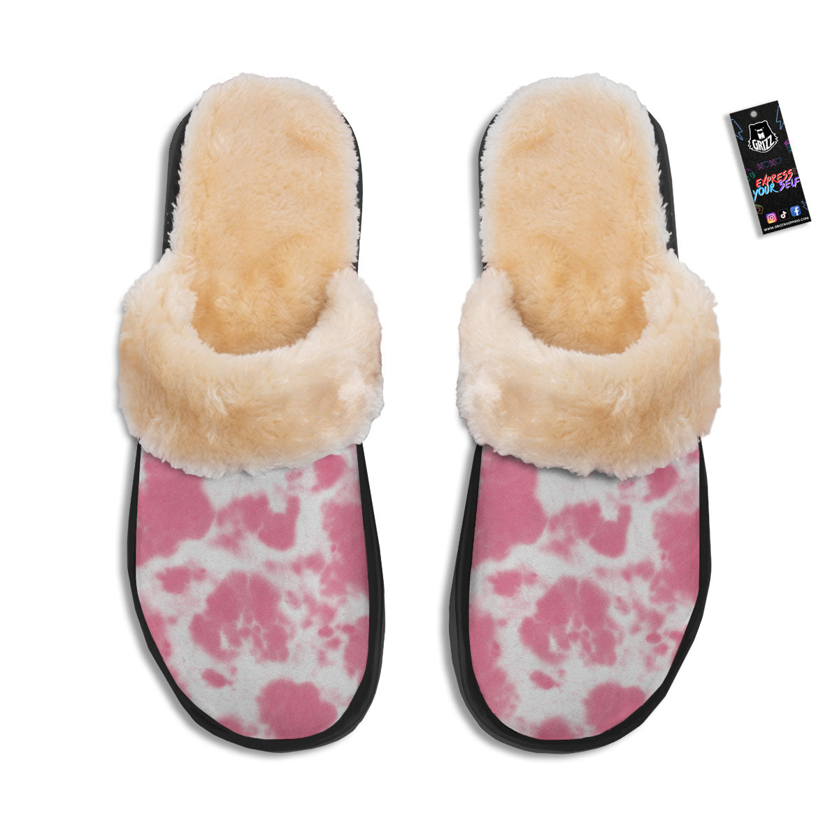 Pink Pastel And White Cow Print Slippers-grizzshop