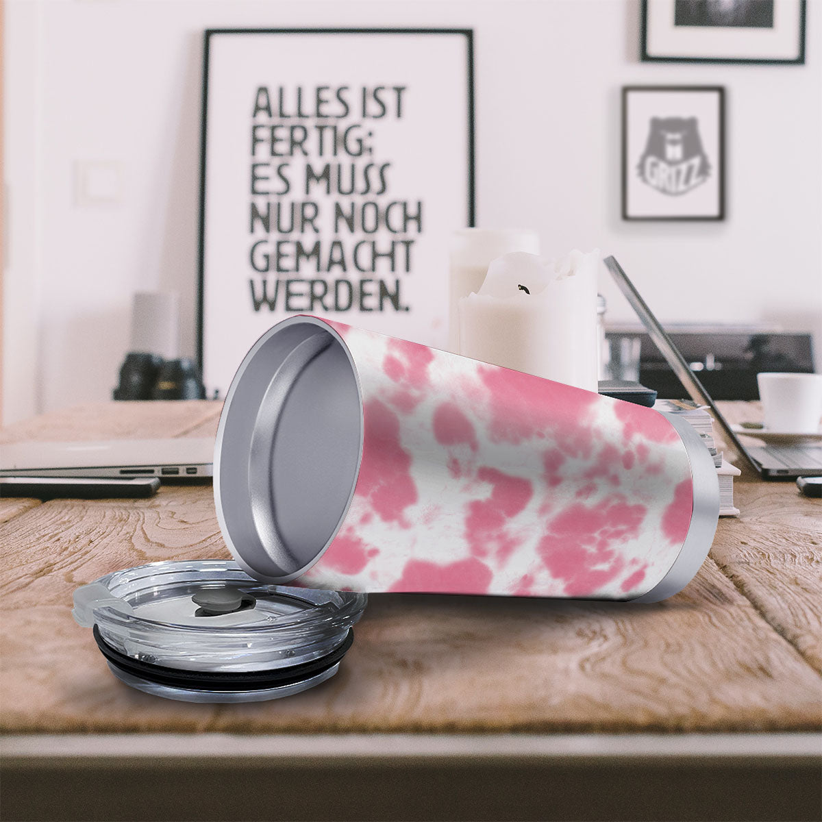 Pink Pastel And White Cow Print Tumbler-grizzshop