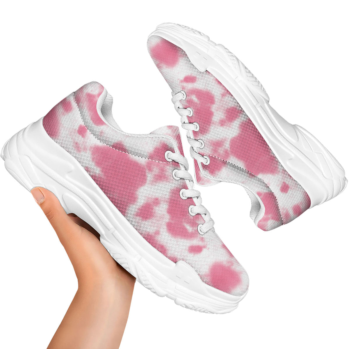 Pink Pastel And White Cow Print White Chunky Shoes-grizzshop