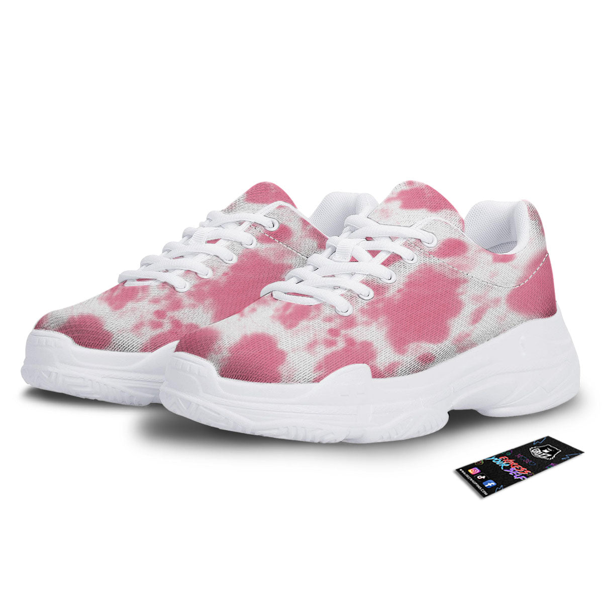 Pink Pastel And White Cow Print White Chunky Shoes-grizzshop