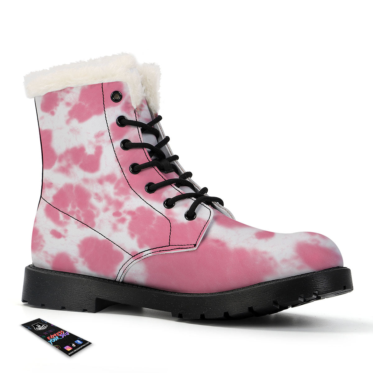 Pink Pastel And White Cow Print Winter Boots-grizzshop
