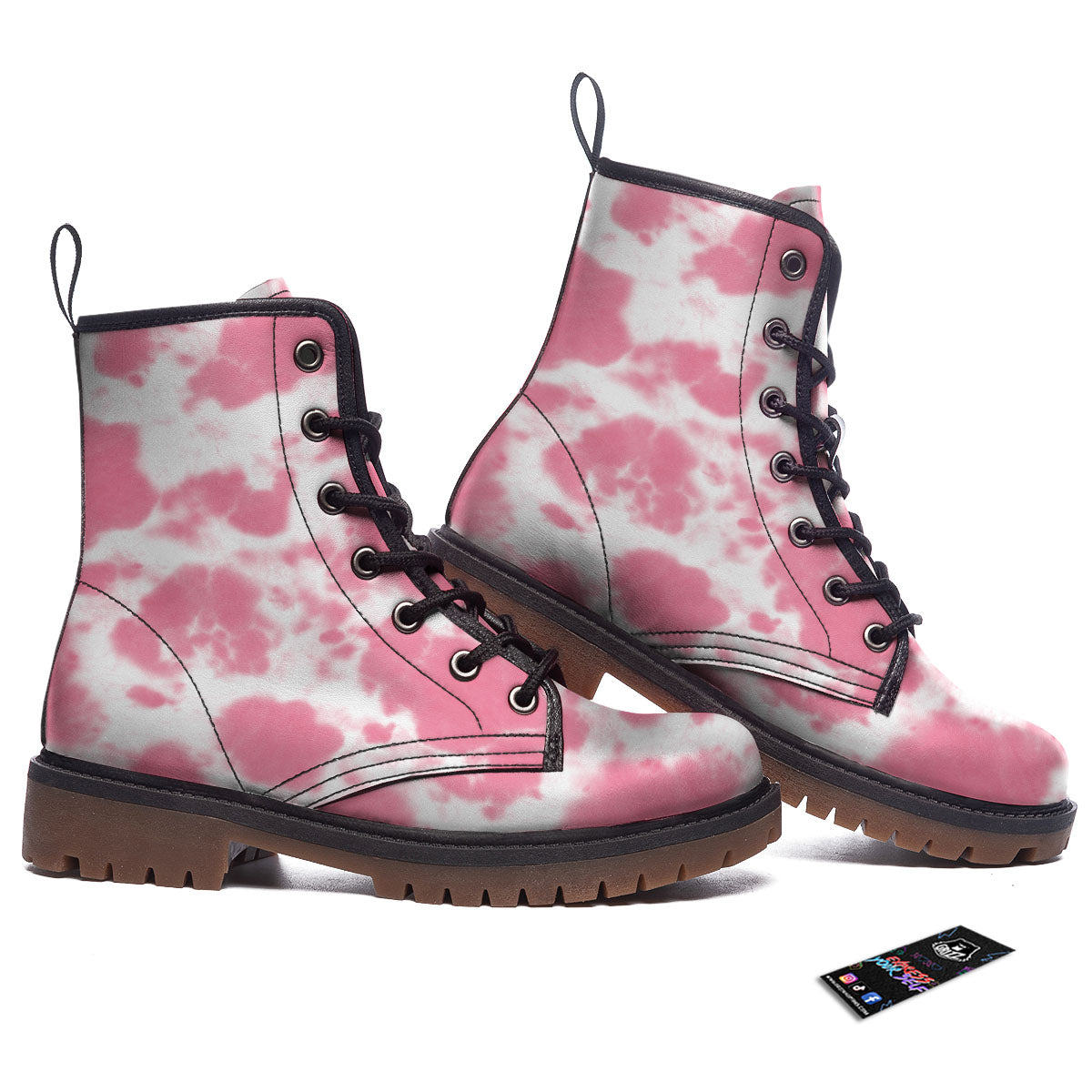 Pink Pastel And White Cow Print Work Boots-grizzshop