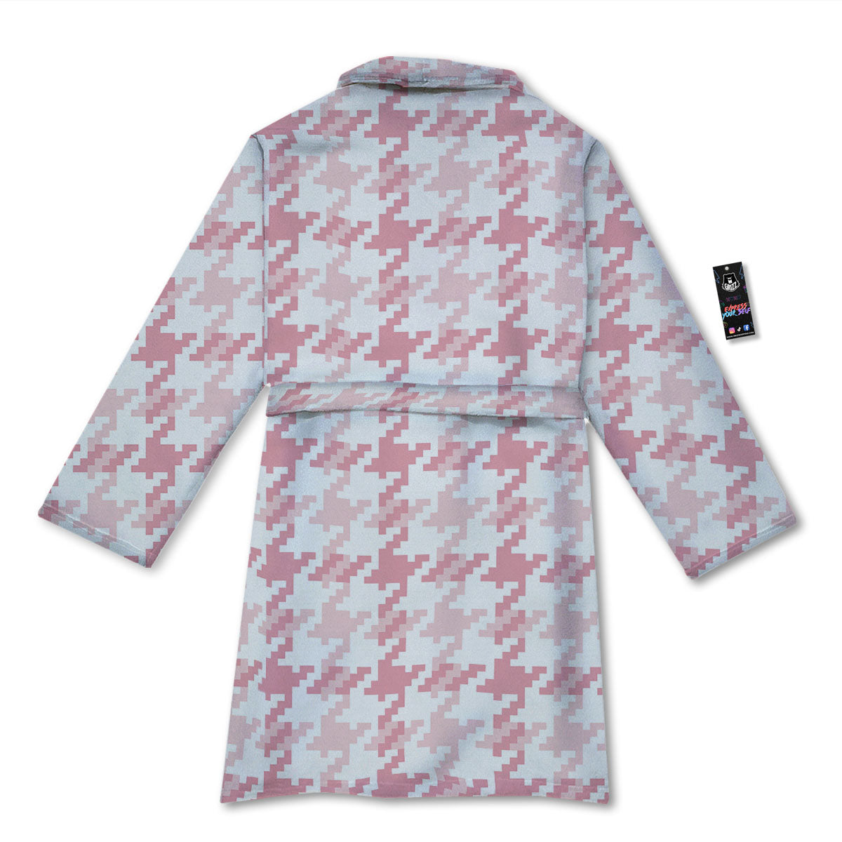 Pink Pastel And White Houndstooth Print Bathrobe-grizzshop