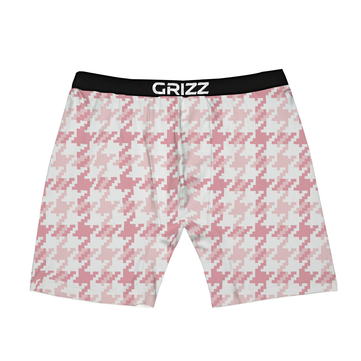 Pink Pastel And White Houndstooth Print Boxer Briefs-grizzshop