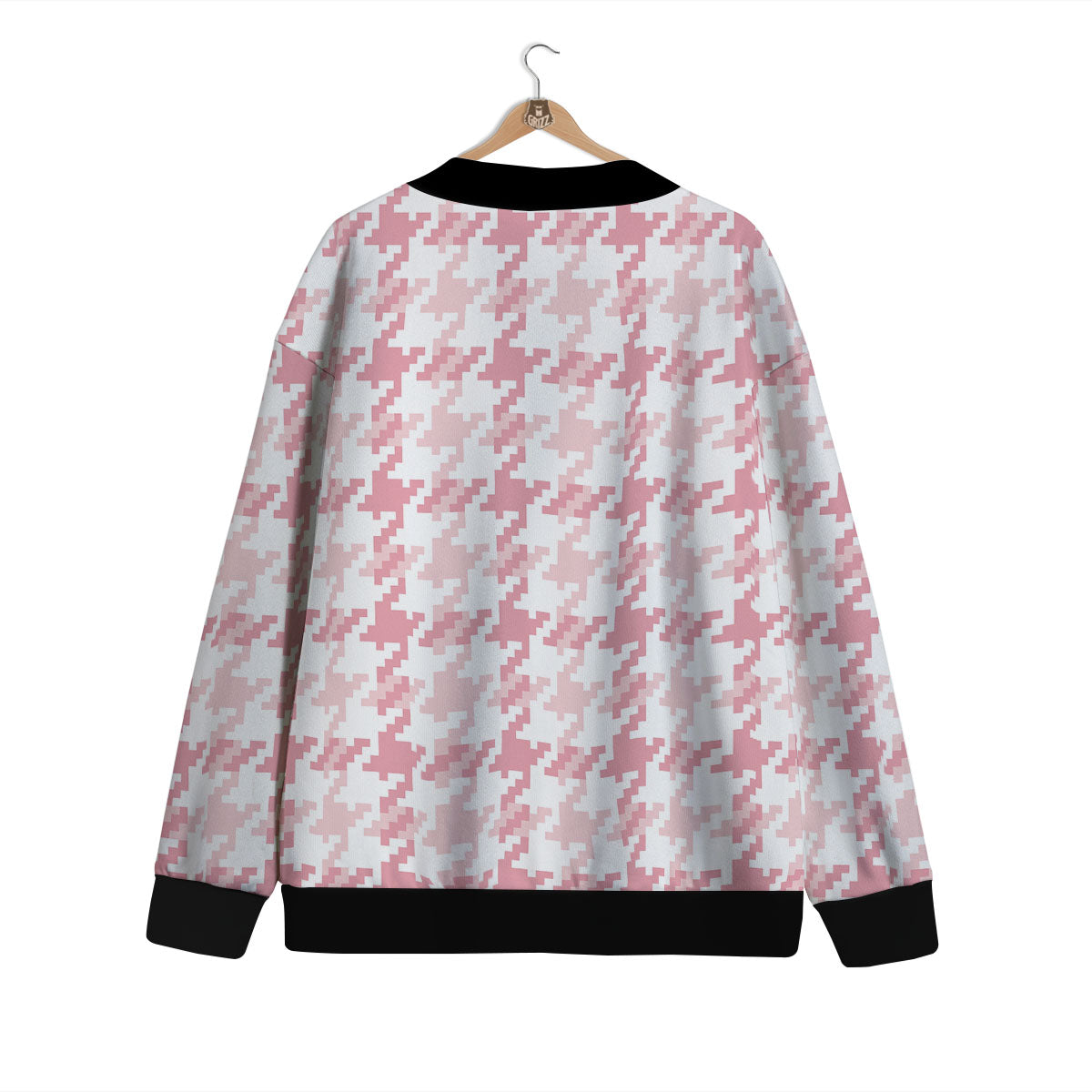 Pink Pastel And White Houndstooth Print Cardigan-grizzshop