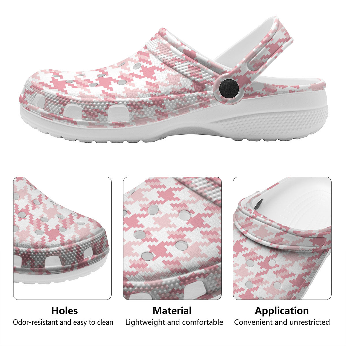 Pink Pastel And White Houndstooth Print Clog-grizzshop