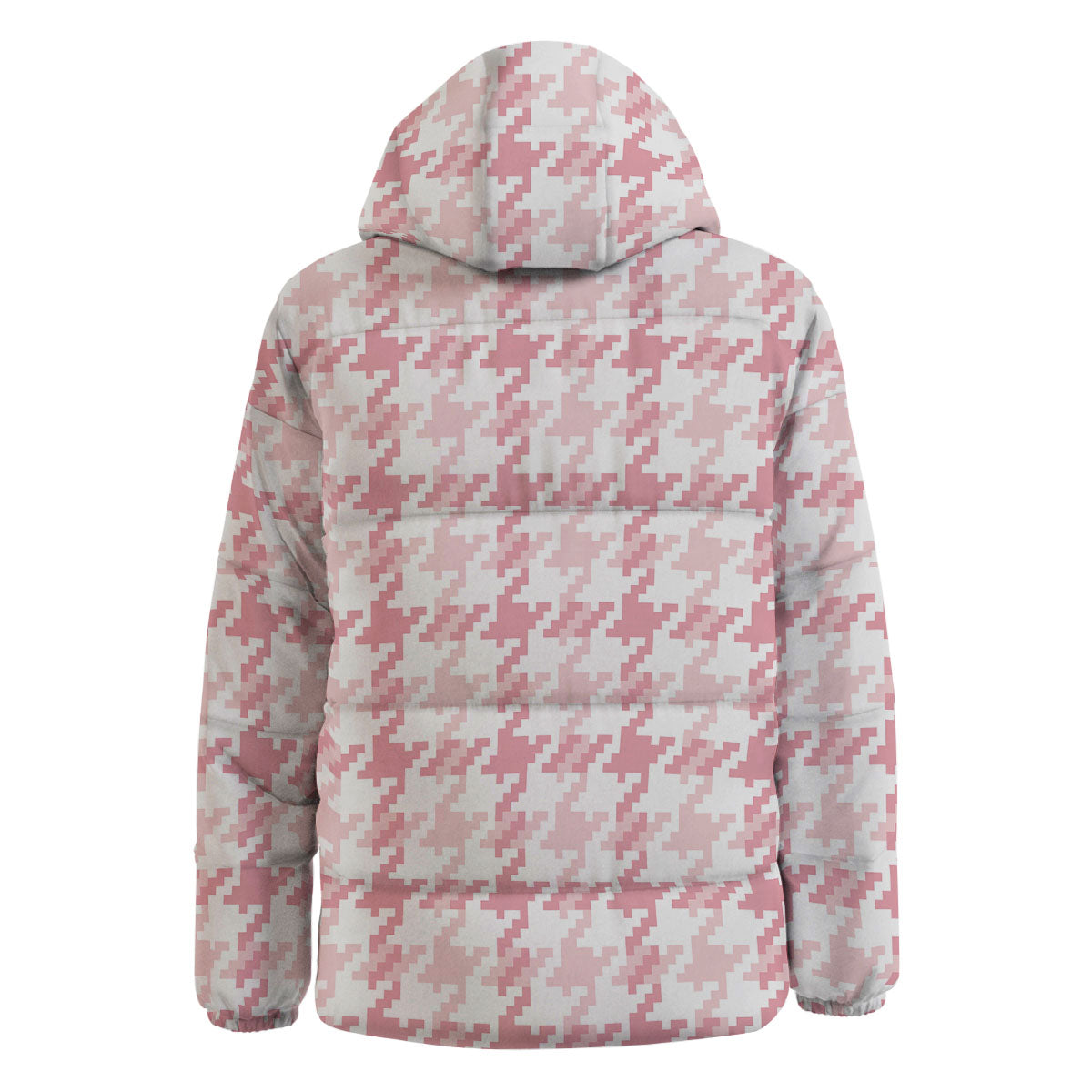 Pink Pastel And White Houndstooth Print Down Jacket-grizzshop