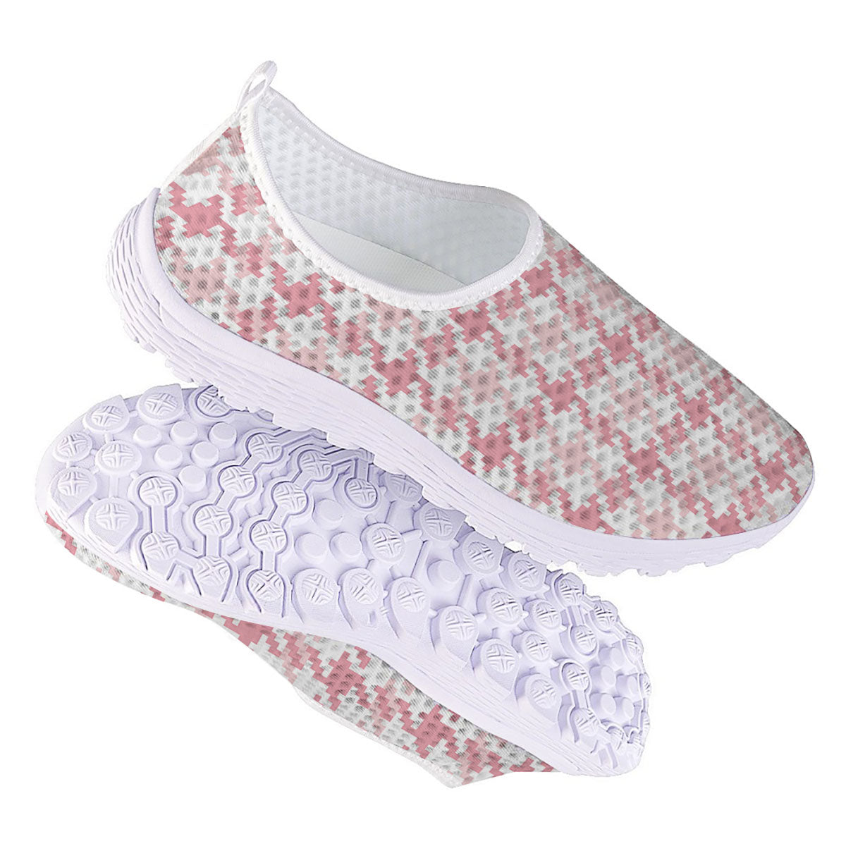 Pink Pastel And White Houndstooth Print Nurse Shoes-grizzshop
