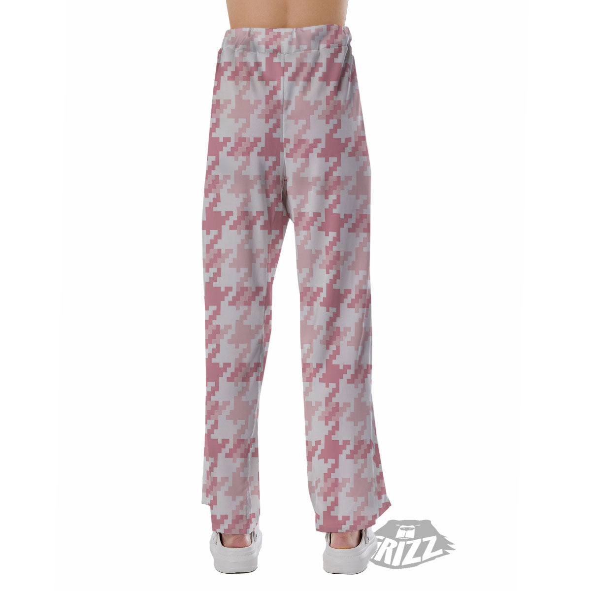 Pink Pastel And White Houndstooth Print Pajama Pants-grizzshop