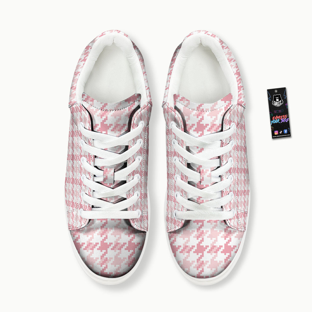 Pink Pastel And White Houndstooth Print Platform Shoes-grizzshop