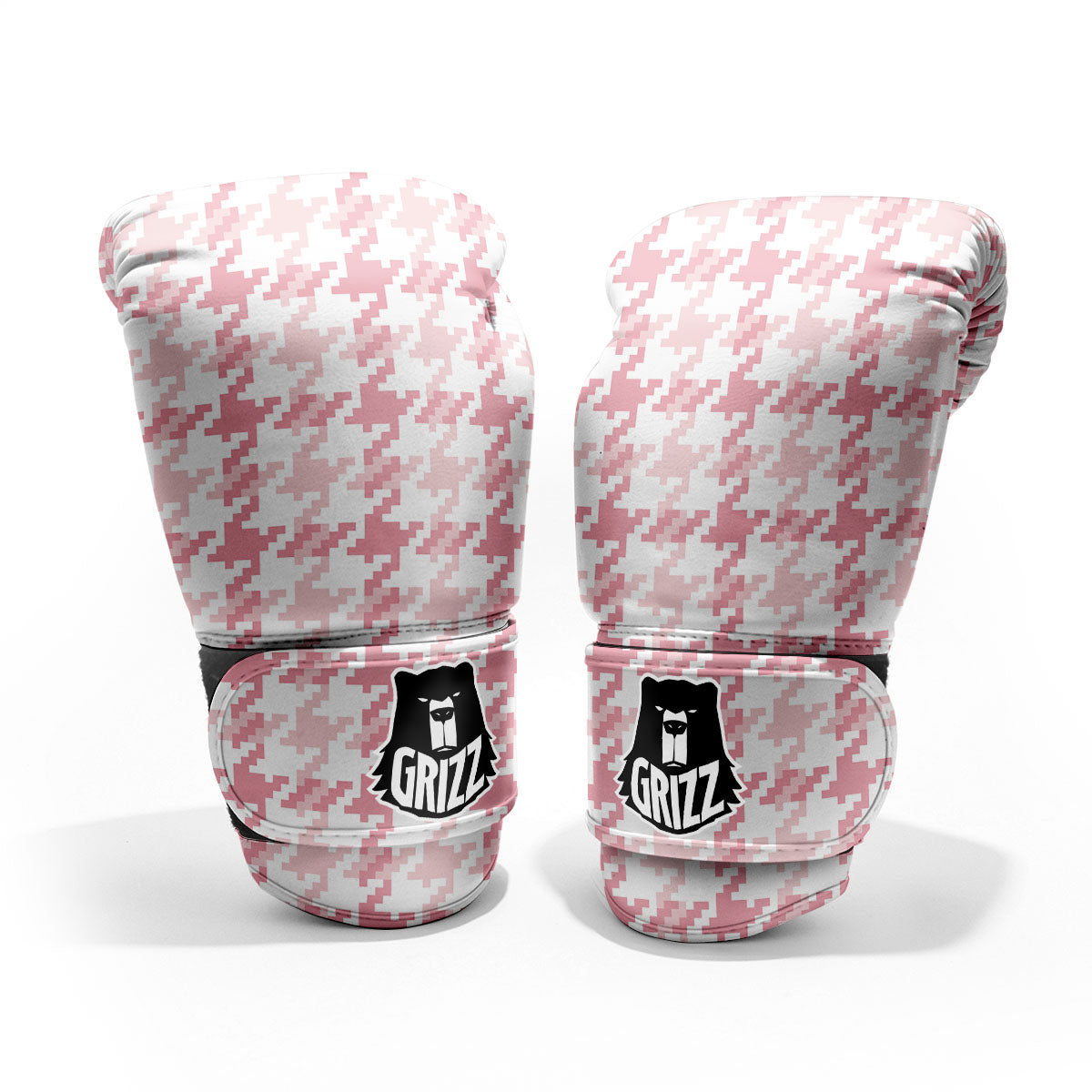 Pink Pastel And White Houndstooth Print Pro Boxing Glove