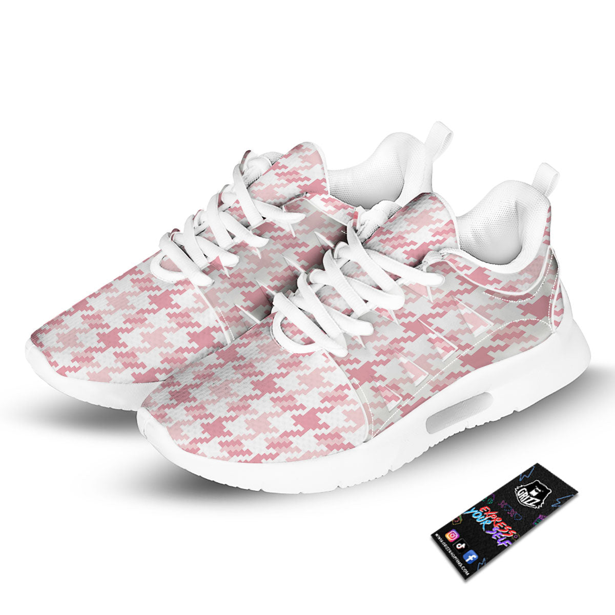 Pink Pastel And White Houndstooth Print Tennis Shoes-grizzshop