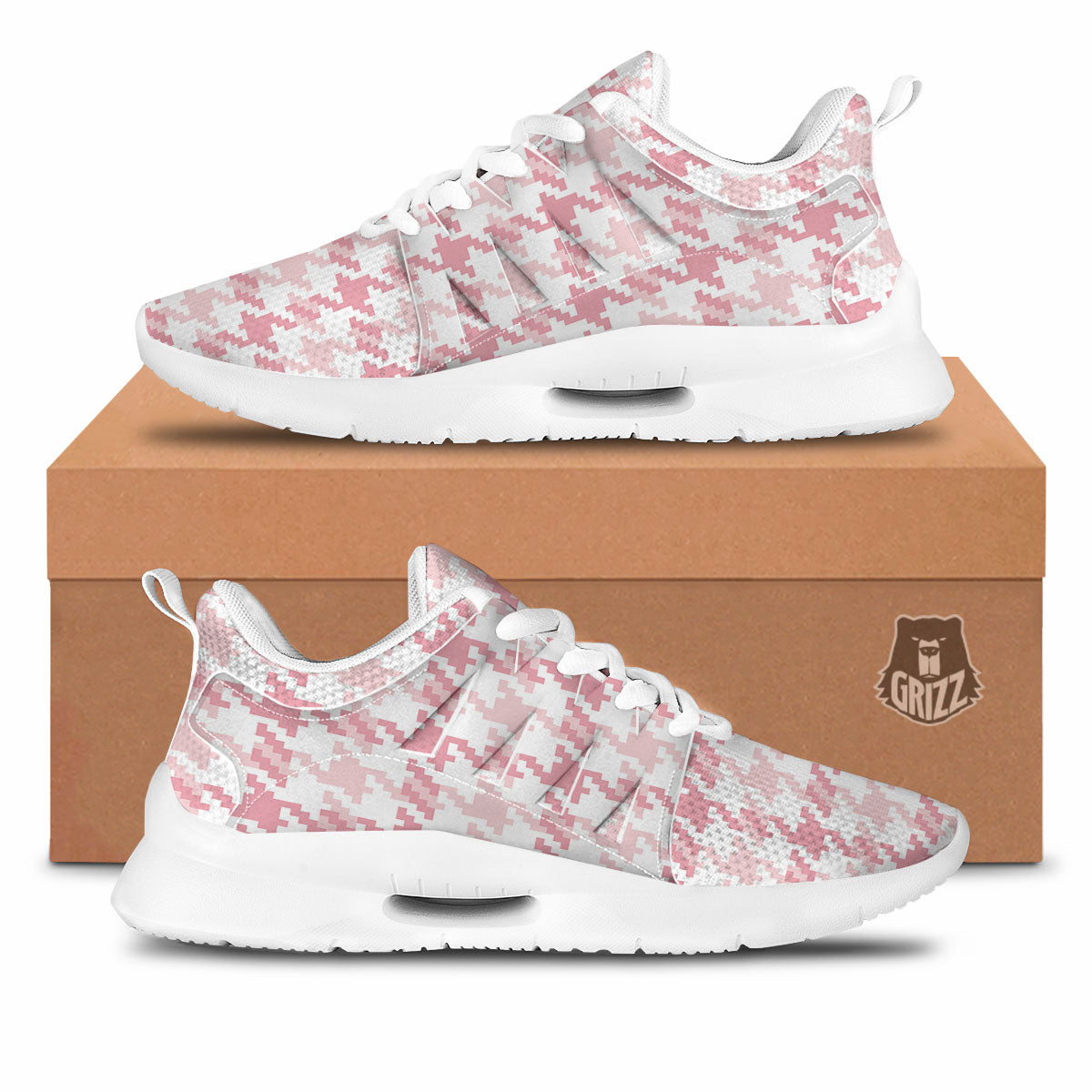 Pink Pastel And White Houndstooth Print Tennis Shoes-grizzshop