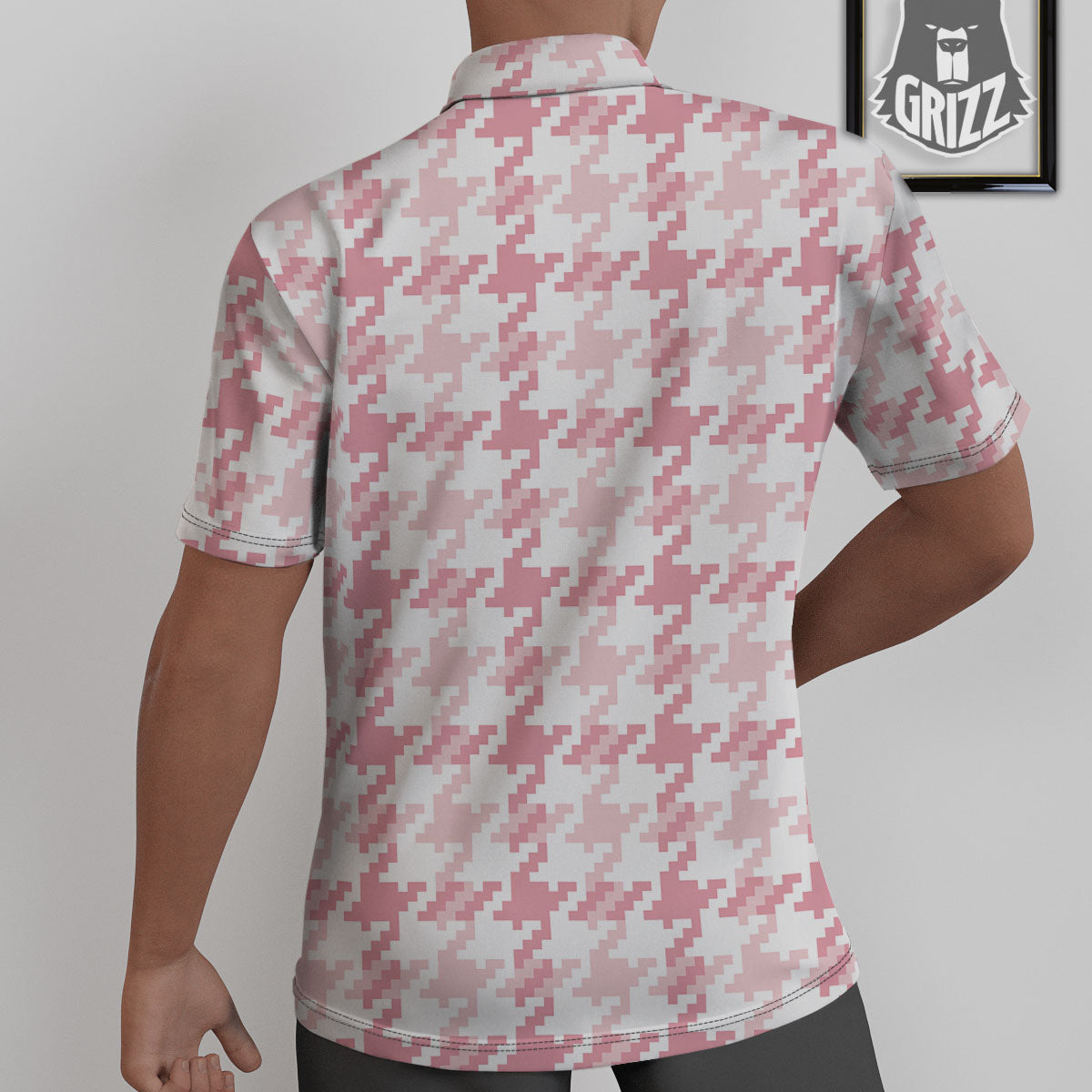 Pink Pastel And White Houndstooth Print Untucked Shirts-grizzshop