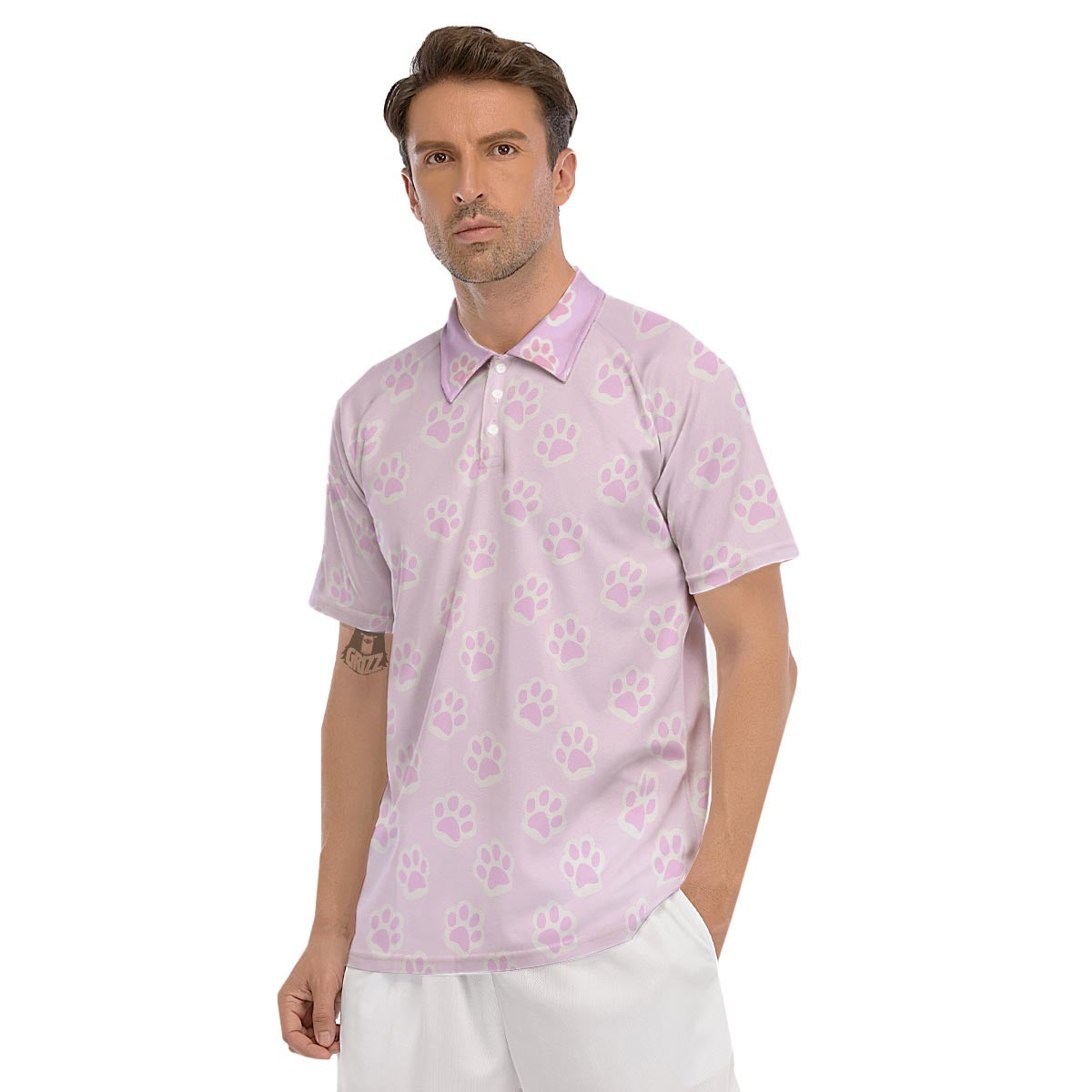 Pink Pastel Paw Men's Golf Shirts-grizzshop