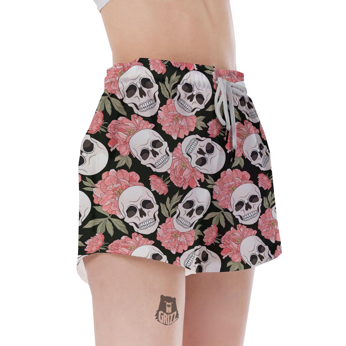 Pink Peony Skull Women's Shorts-grizzshop