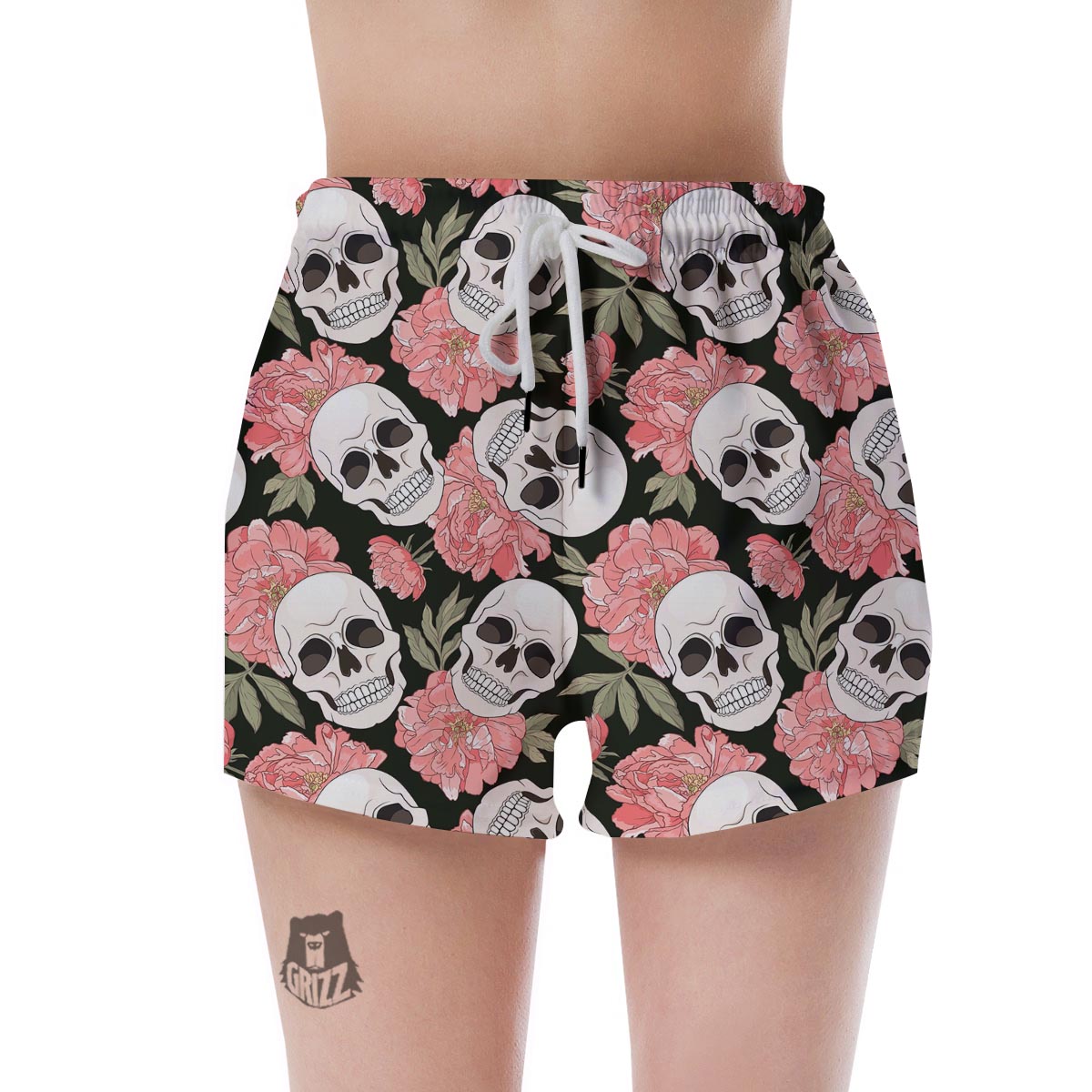 Pink Peony Skull Women's Shorts-grizzshop