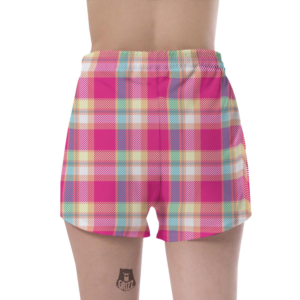 Pink Plaid Tartan Print Women's Shorts-grizzshop