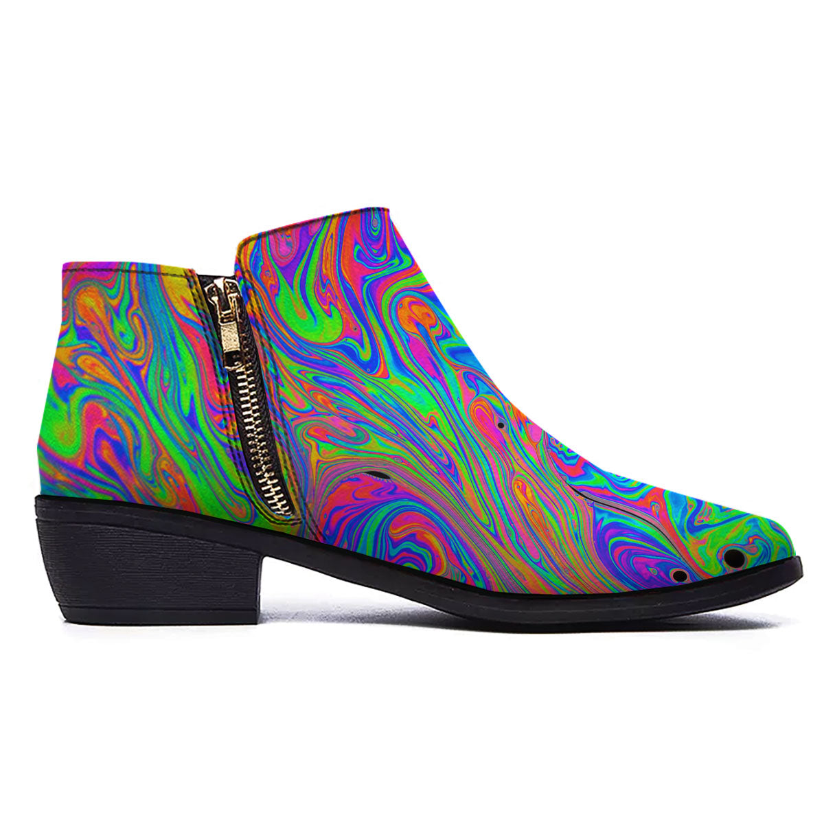 Pink Psychedelic Trippy Neon Green Print Ankle Boots-grizzshop