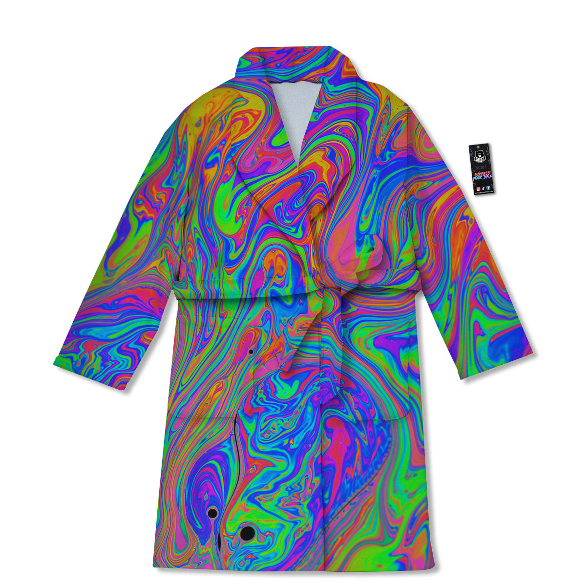 Pink Psychedelic Trippy Neon Green Print Bathrobe-grizzshop