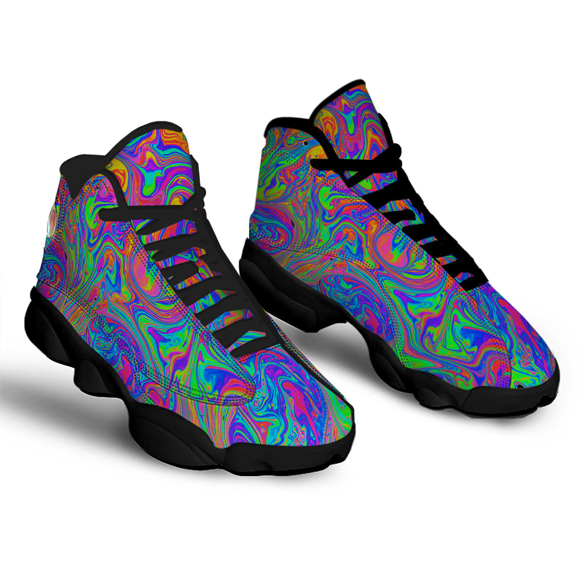 Pink Psychedelic Trippy Neon Green Print Black Basketball Shoes-grizzshop