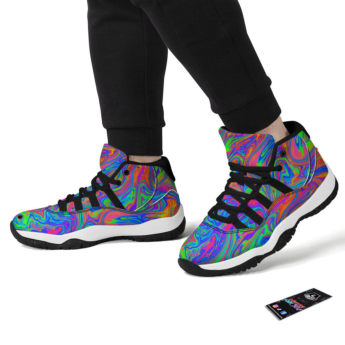 Pink Psychedelic Trippy Neon Green Print Black Bball Shoes-grizzshop