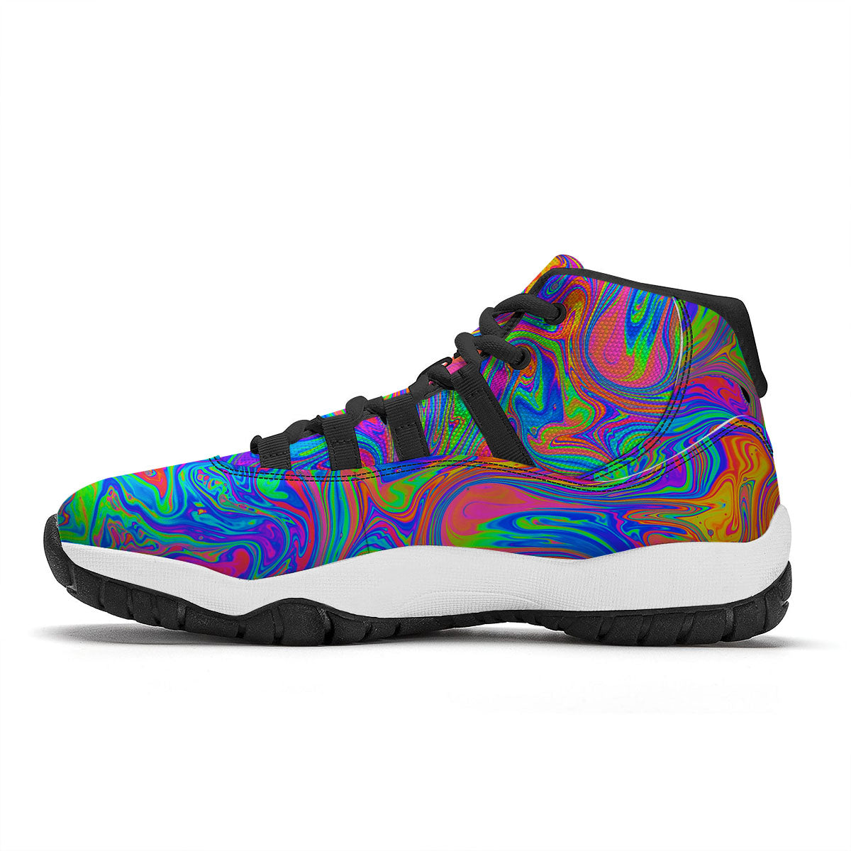 Pink Psychedelic Trippy Neon Green Print Black Bball Shoes-grizzshop
