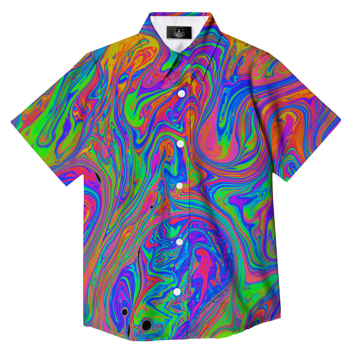 Pink Psychedelic Trippy Neon Green Print Button Up Shirt-grizzshop