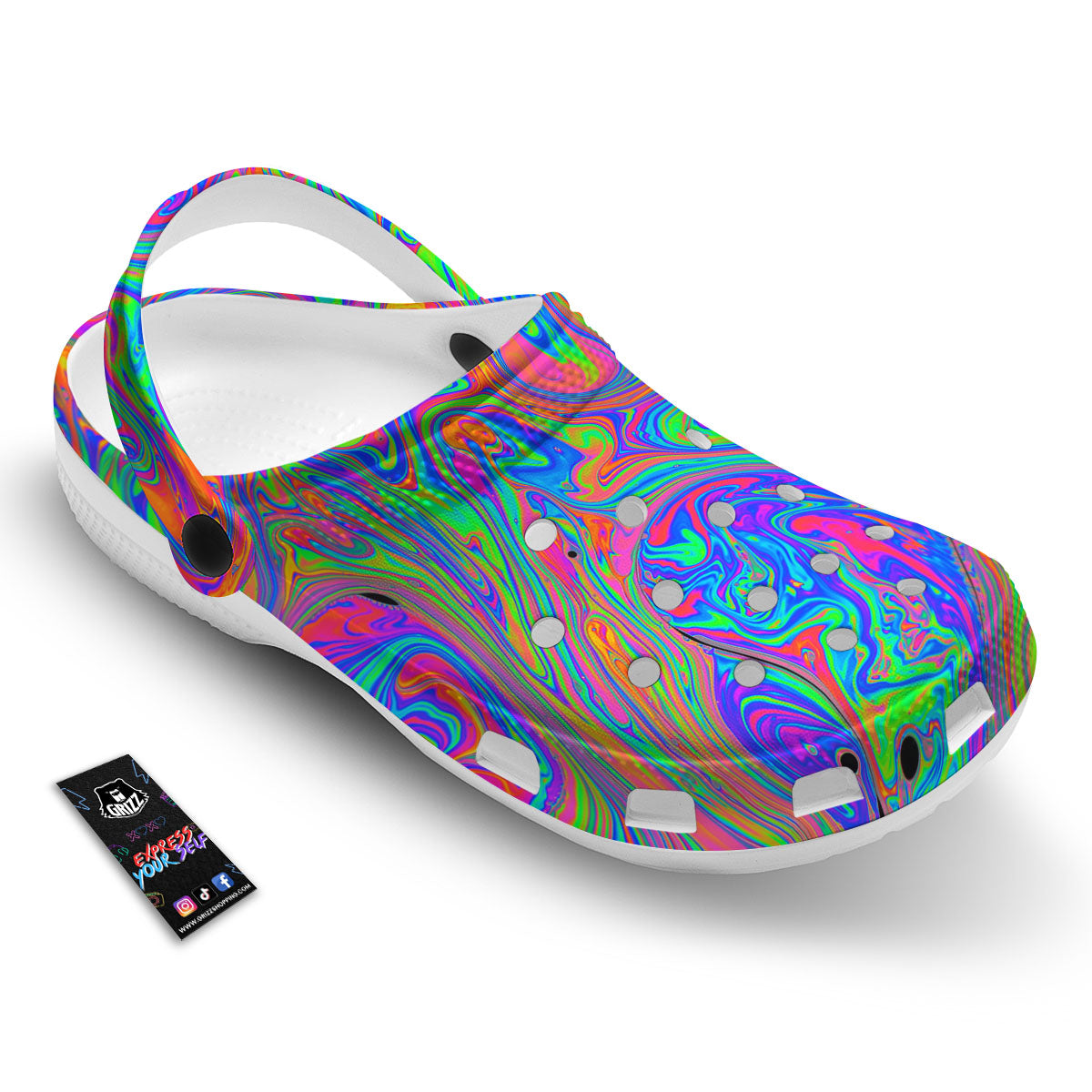 Pink Psychedelic Trippy Neon Green Print Clog-grizzshop