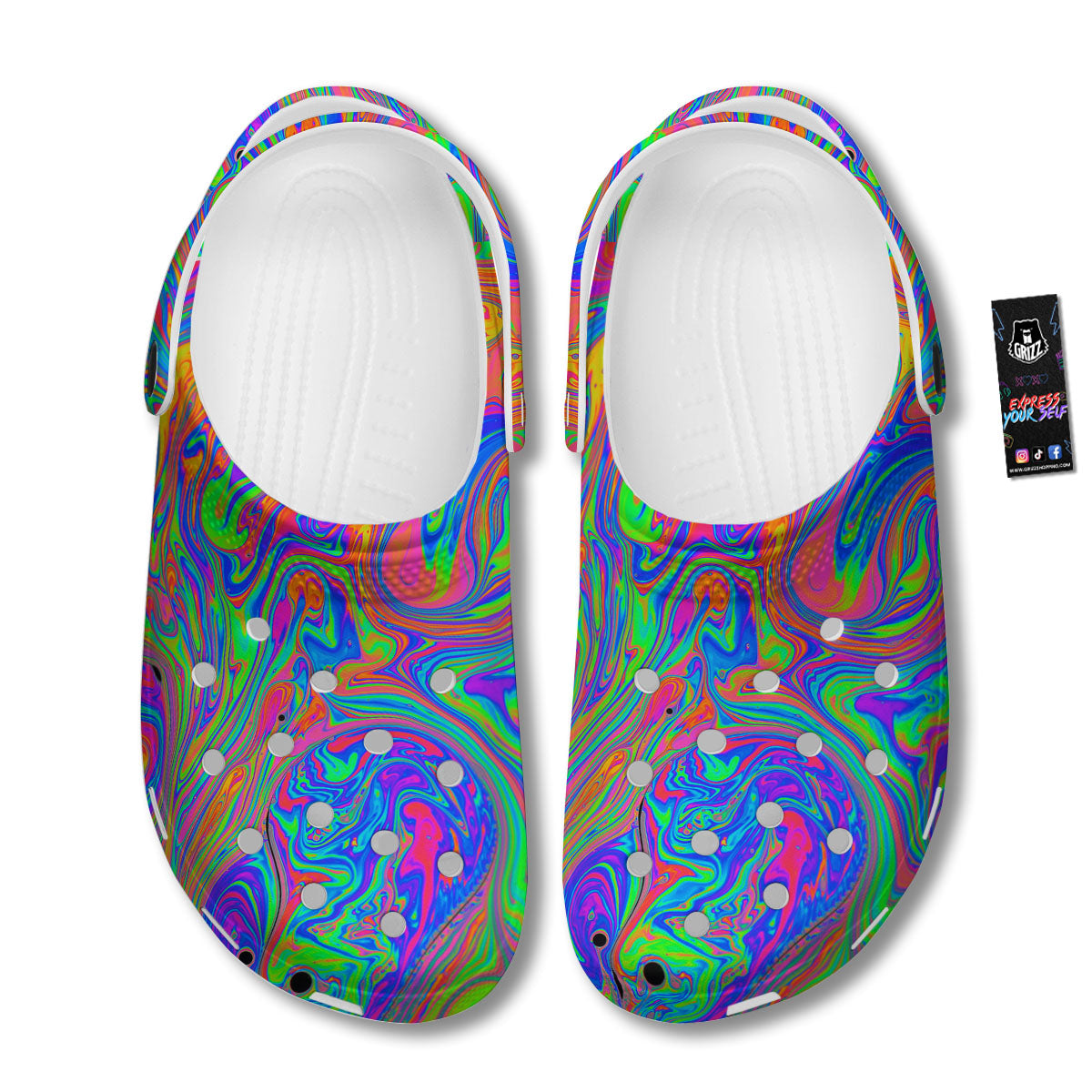 Pink Psychedelic Trippy Neon Green Print Clog-grizzshop