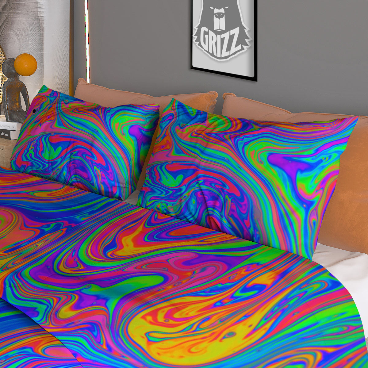 Pink Psychedelic Trippy Neon Green Print Duvet Cover Bedding Set