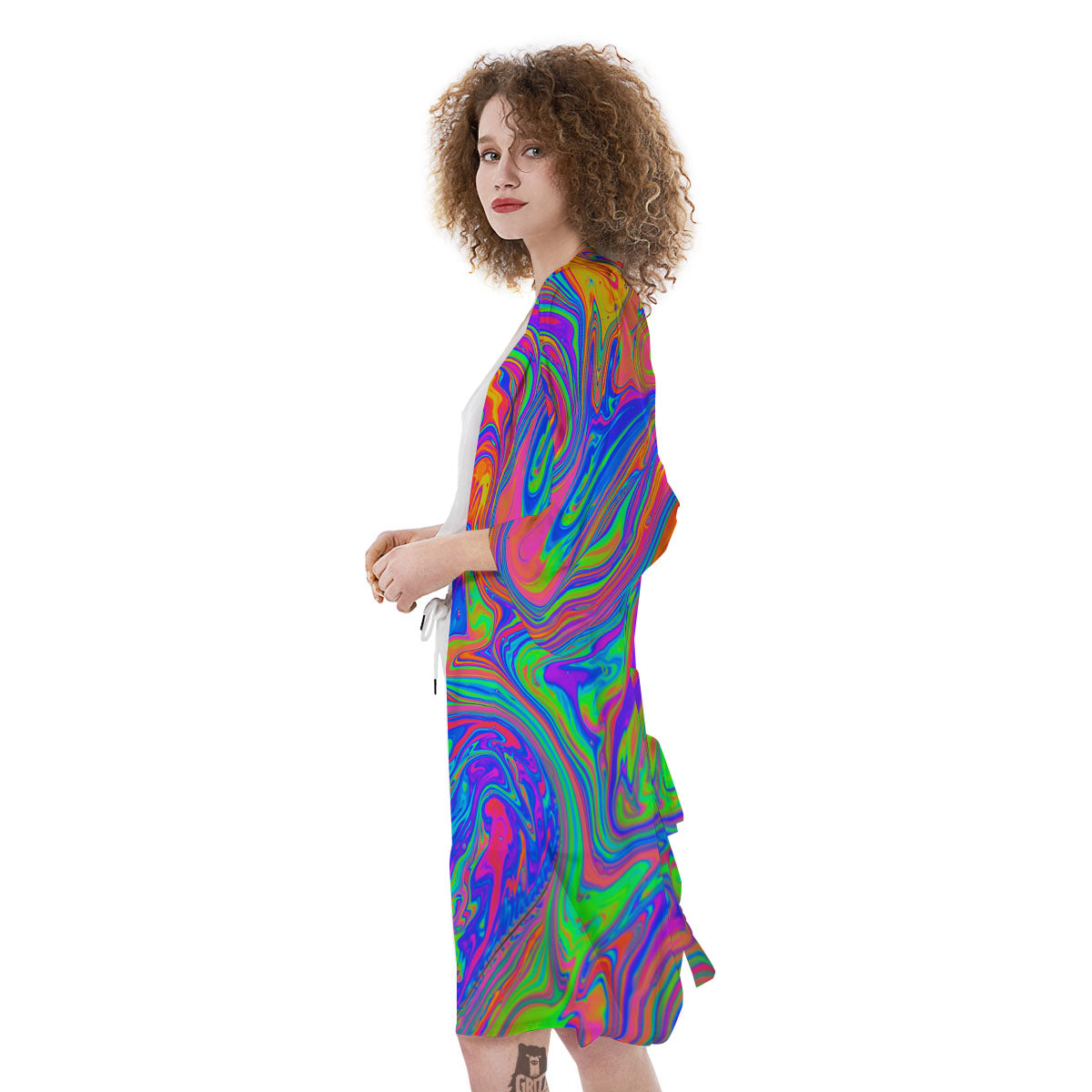 Pink Psychedelic Trippy Neon Green Print Kimono-grizzshop