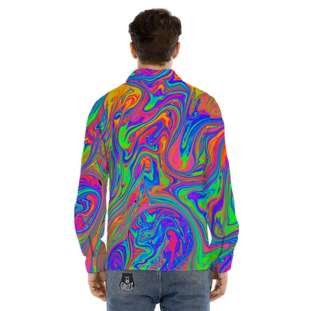 Pink Psychedelic Trippy Neon Green Print Men's Dress Shirts-grizzshop