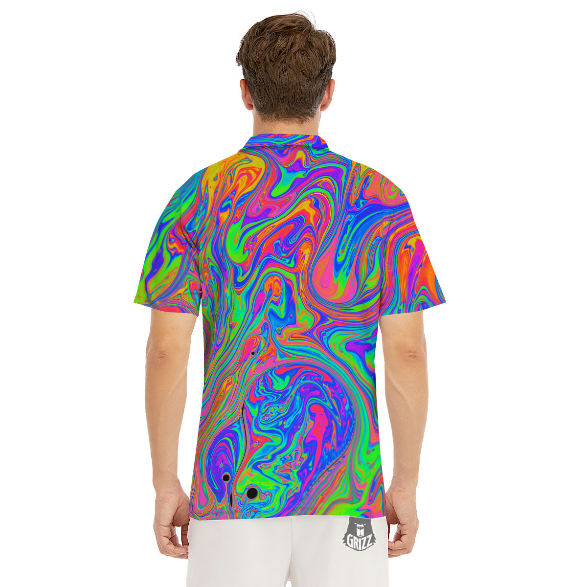 Pink Psychedelic Trippy Neon Green Print Men's Golf Shirts-grizzshop