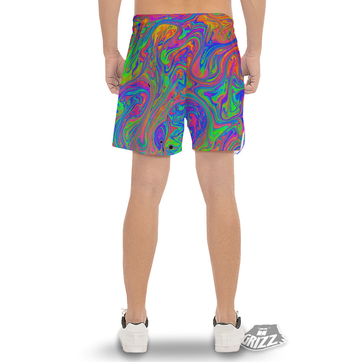Pink Psychedelic Trippy Neon Green Print Men's Gym Shorts-grizzshop