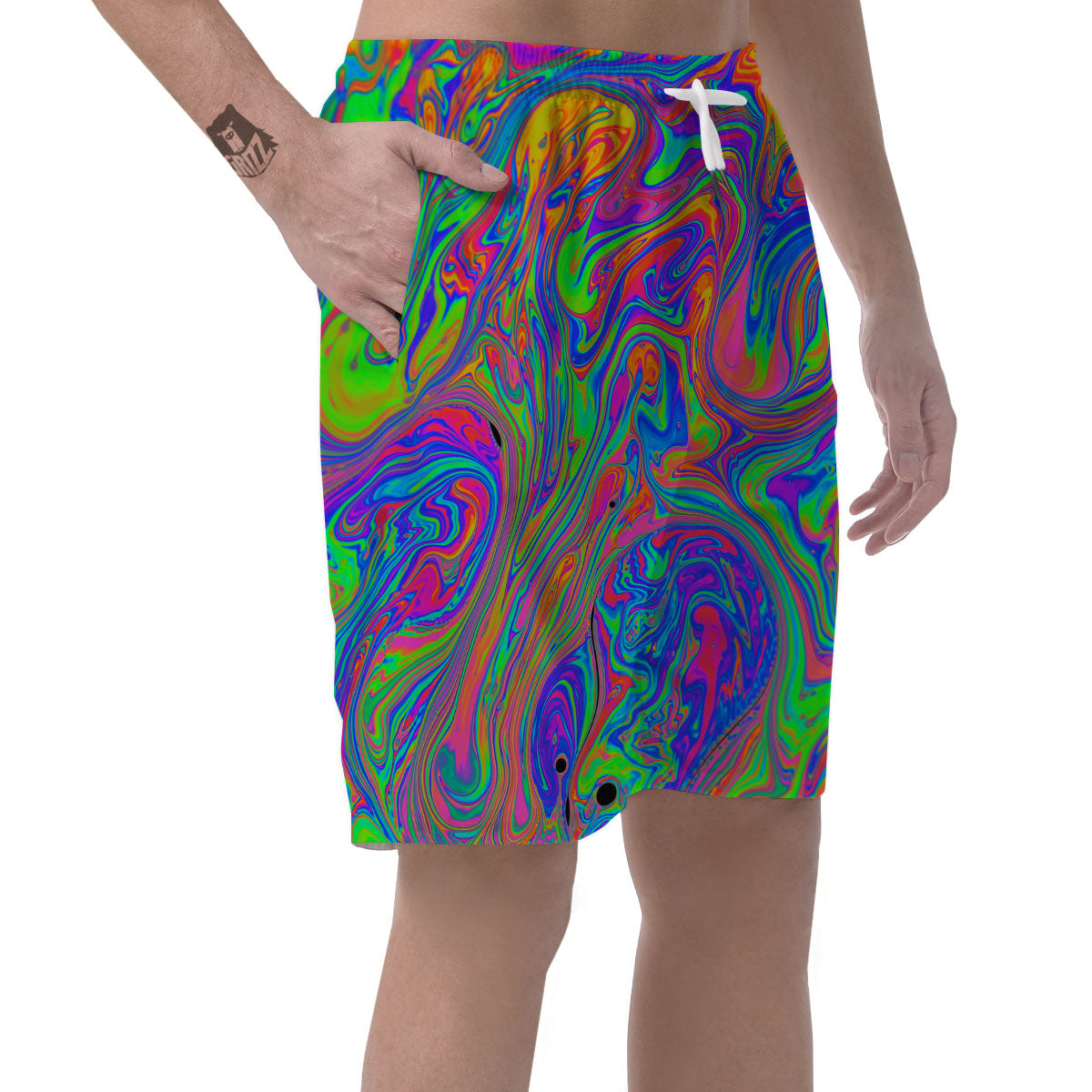 Pink Psychedelic Trippy Neon Green Print Men's Shorts-grizzshop
