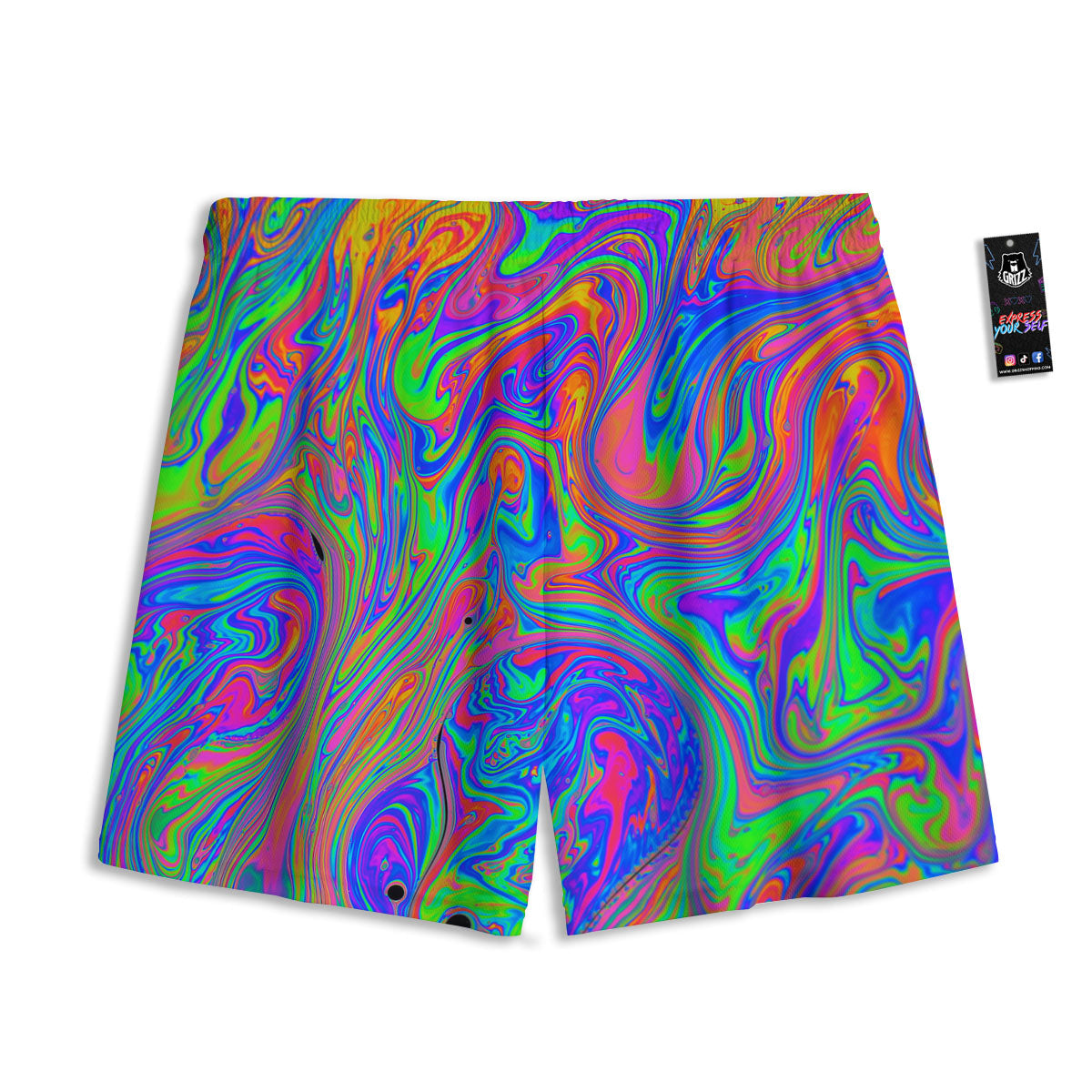 Pink Psychedelic Trippy Neon Green Print Mesh Shorts