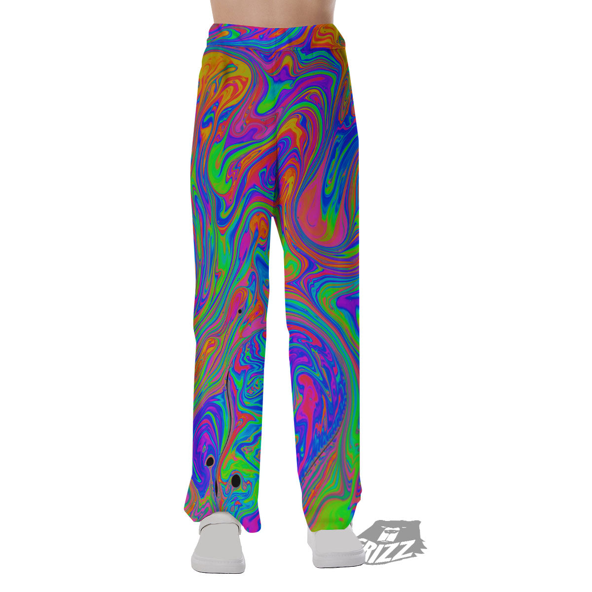 Pink Psychedelic Trippy Neon Green Print Pajama Pants-grizzshop