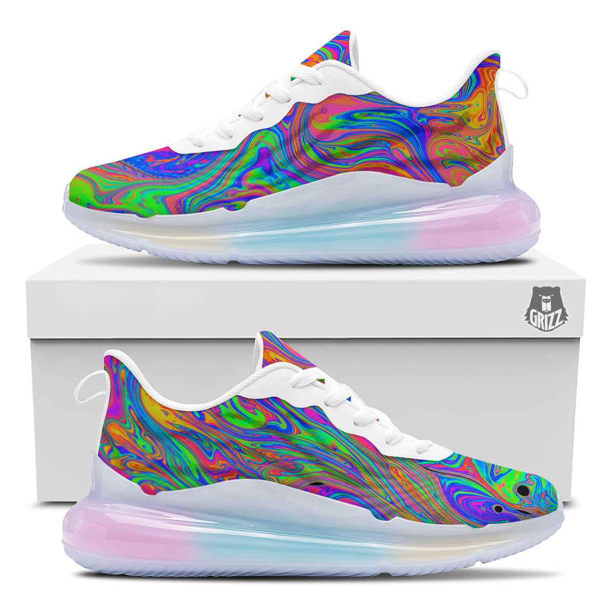 Pink Psychedelic Trippy Neon Green Print Running Sneakers-grizzshop