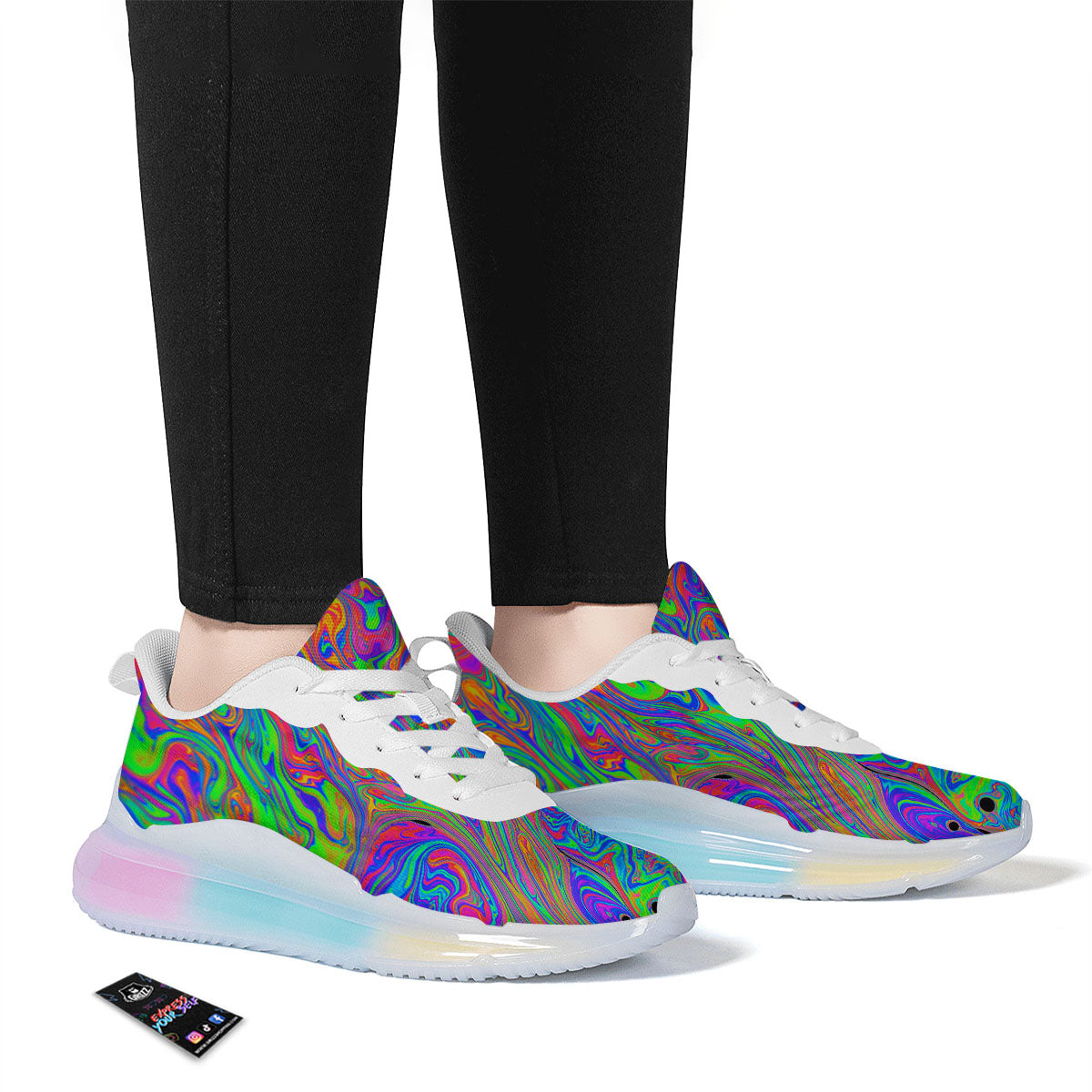 Pink Psychedelic Trippy Neon Green Print Running Sneakers-grizzshop