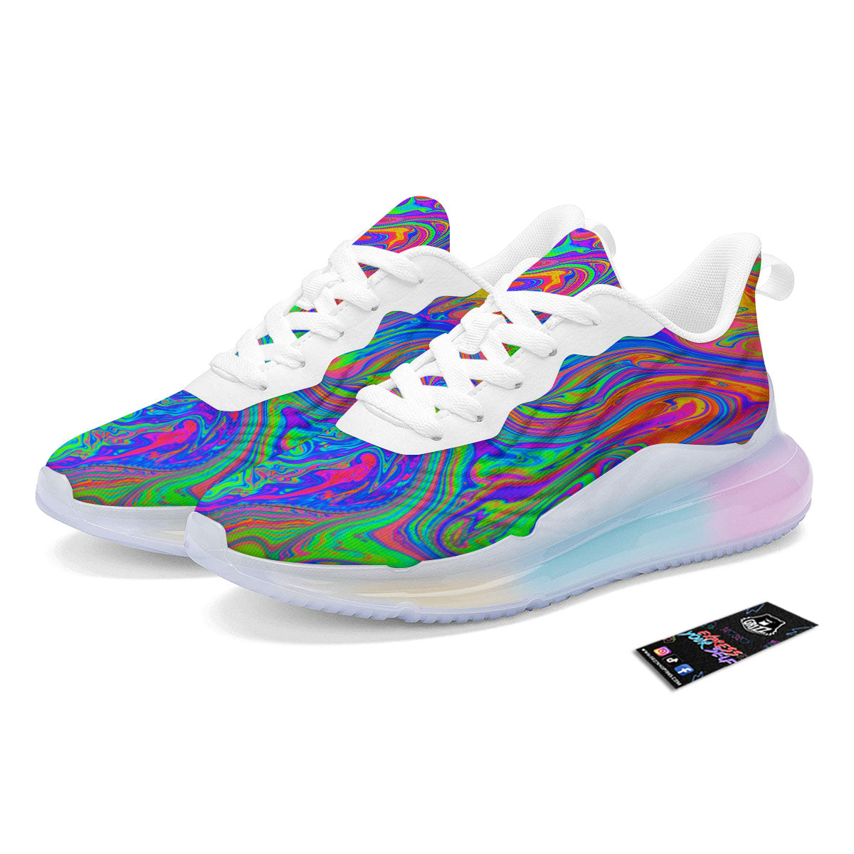 Pink Psychedelic Trippy Neon Green Print Running Sneakers-grizzshop