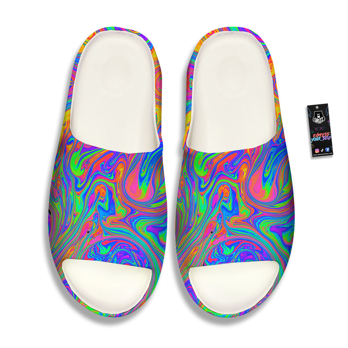 Pink Psychedelic Trippy Neon Green Print Sandals-grizzshop