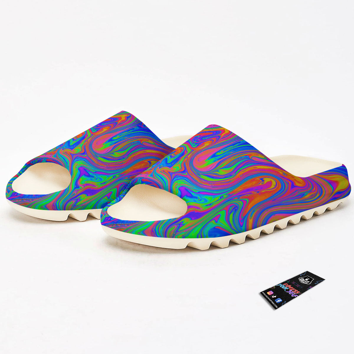 Pink Psychedelic Trippy Neon Green Print Sandals-grizzshop