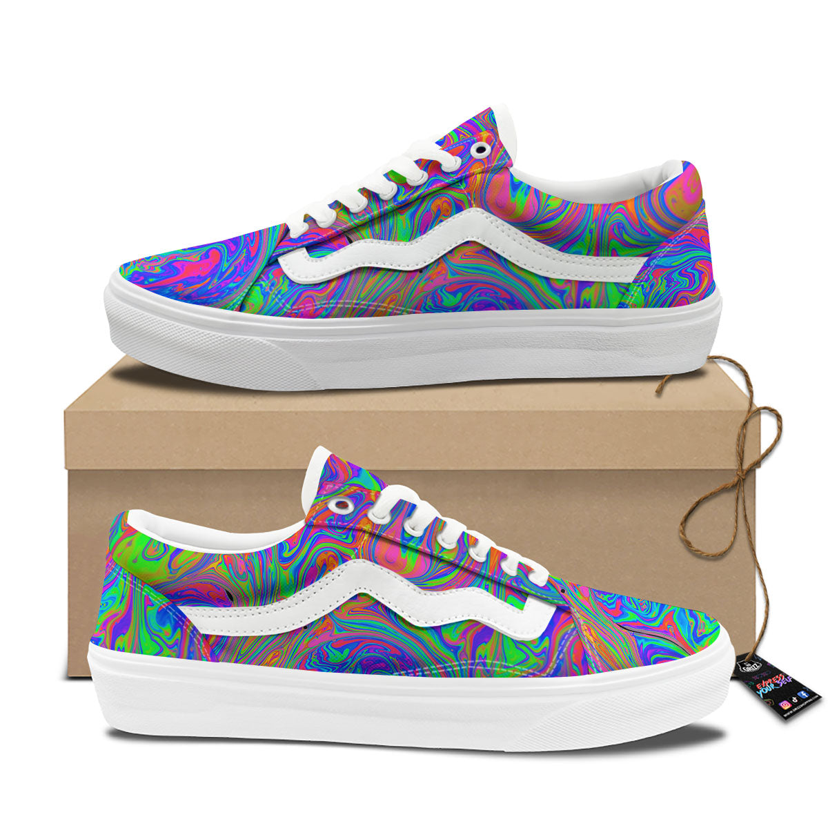 Pink Psychedelic Trippy Neon Green Print Skate Shoes-grizzshop