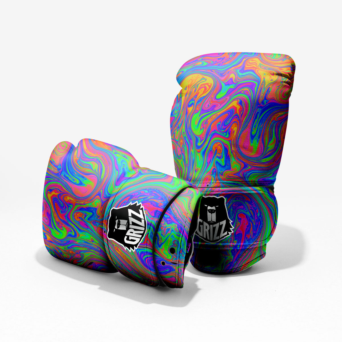 Psychedelic Trippy Neon Green Print Boxing Gloves