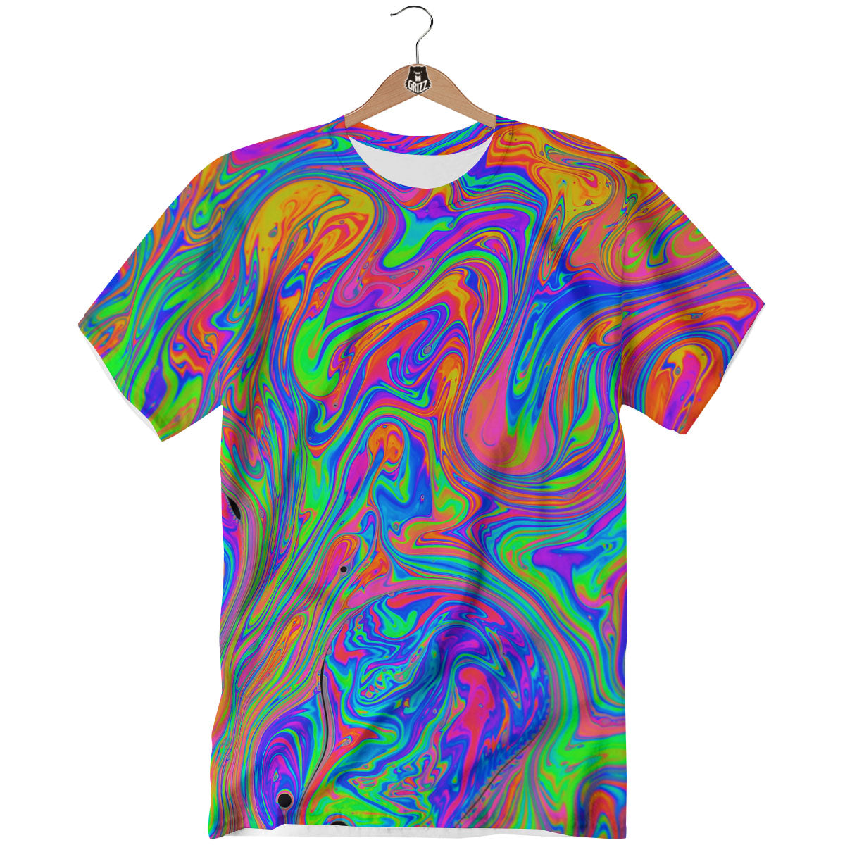 Pink Psychedelic Trippy Neon Green Print T-Shirt-grizzshop