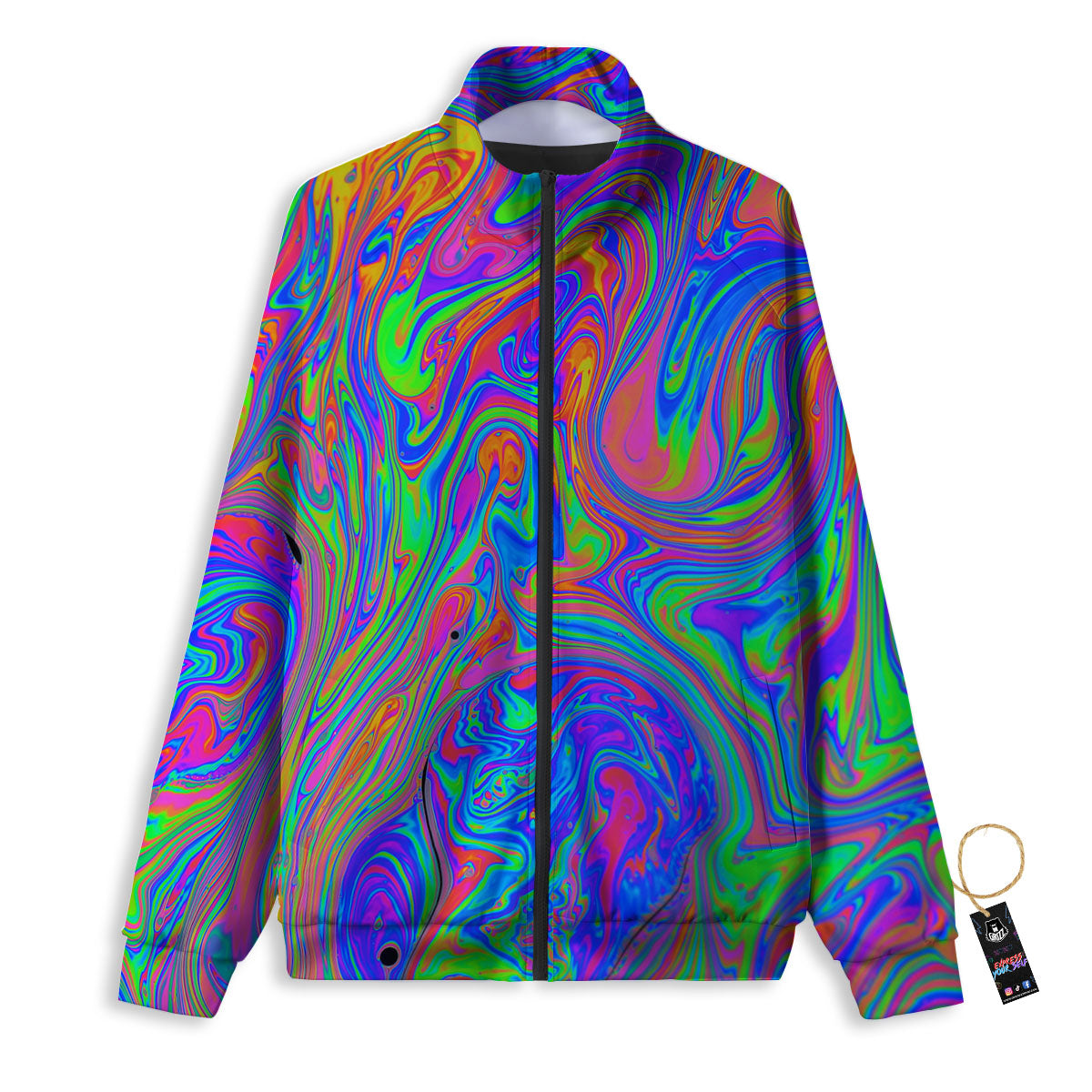 Pink Psychedelic Trippy Neon Green Print Track Jacket-grizzshop