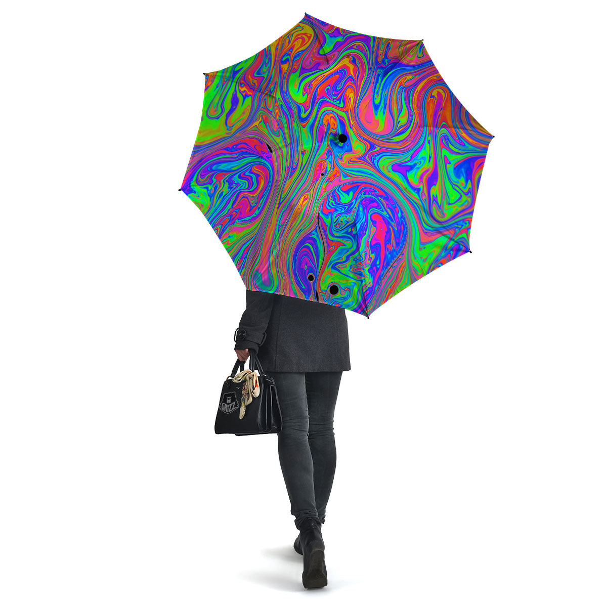 Pink Psychedelic Trippy Neon Green Print Umbrella-grizzshop