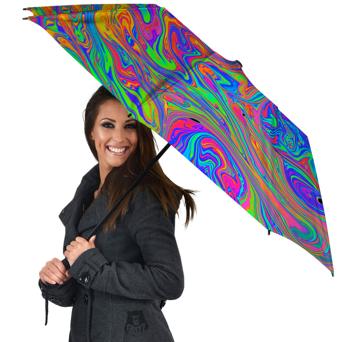 Pink Psychedelic Trippy Neon Green Print Umbrella-grizzshop