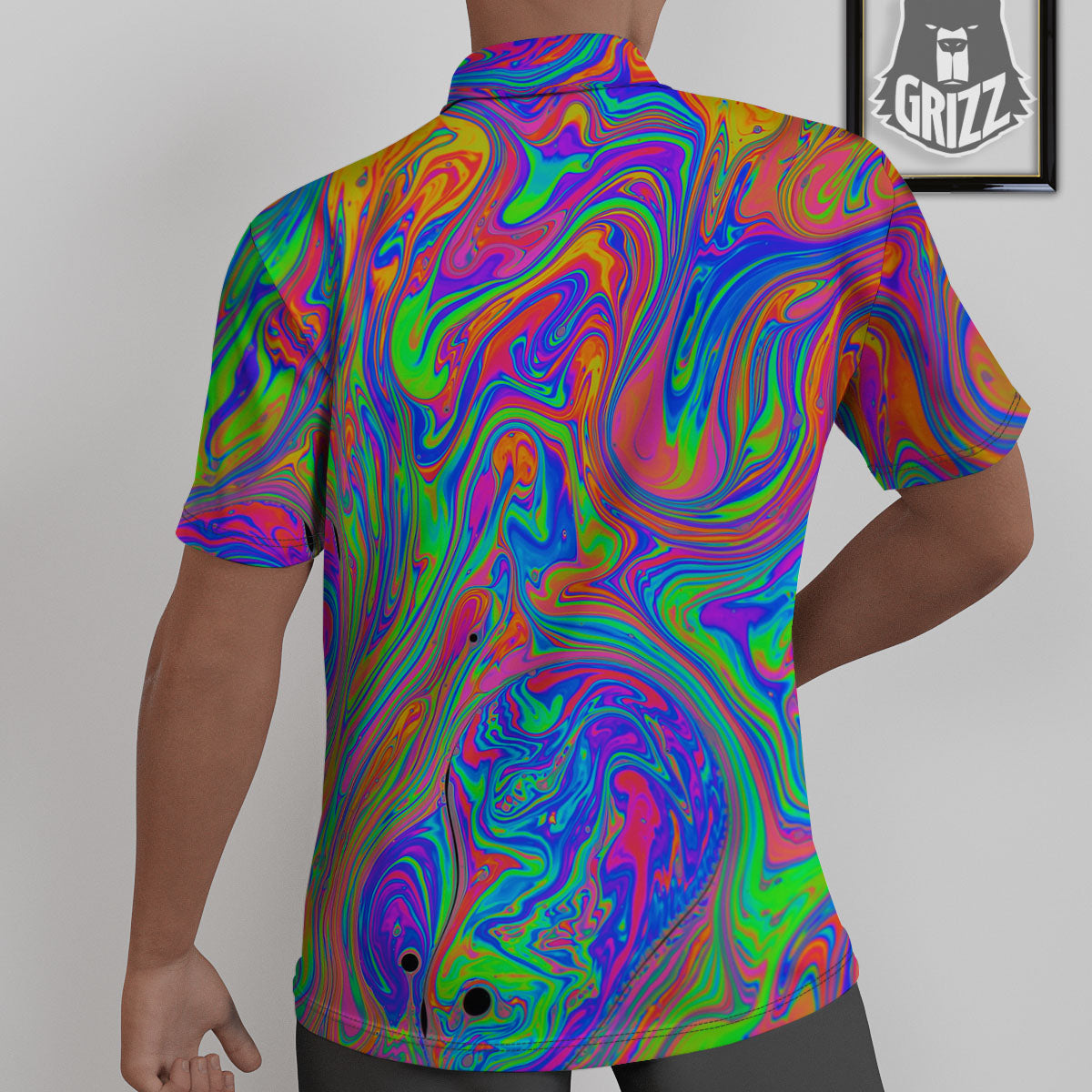 Pink Psychedelic Trippy Neon Green Print Untucked Shirts-grizzshop